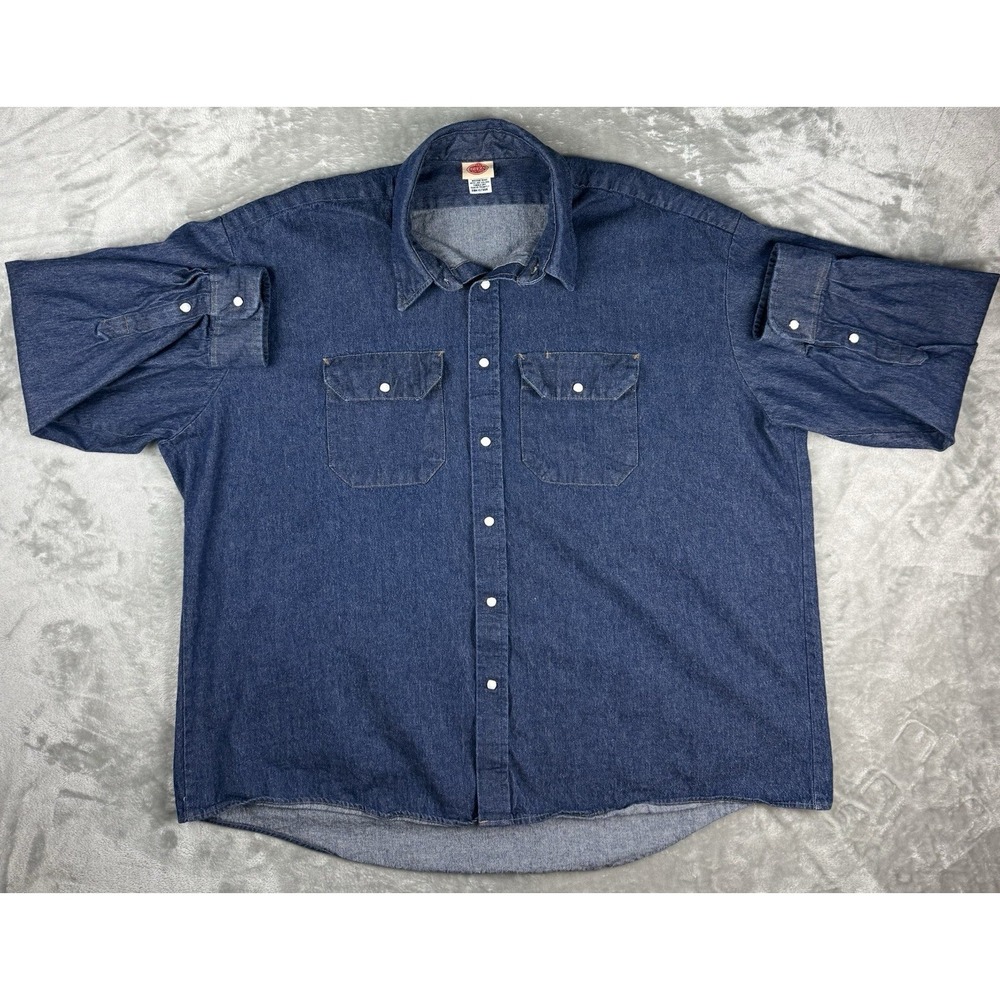 Red Kap Denim Work Shirt Mens 3XL Blue Button Snap Long Sleeve Heavy Cotton